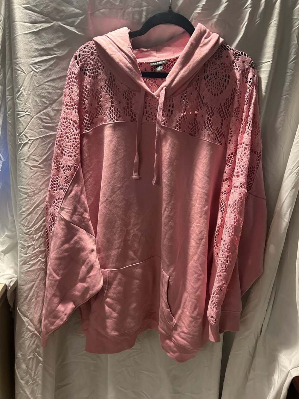 Torrid Lace Patchwork Hoodie Size 5 Pink Drawstring Sweatshirt